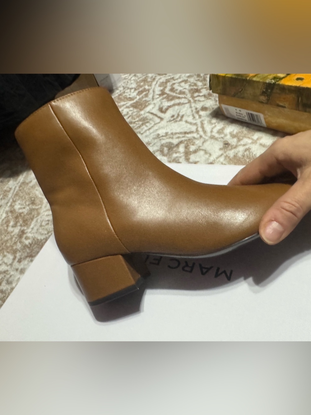 Marc Fisher Caramel Leather Block Heel Ankle Booties